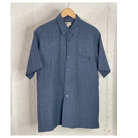 Mens Blue short Sleeve Button Down Shirt - Picture 7 of 7